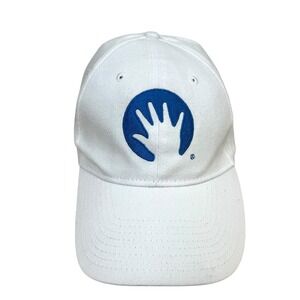 White Baseball Cap Hat Blue Hand Logo Hit Wear Strapback Mens OSFM
